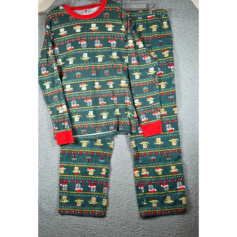 Hanna Andersson Star Wars Mandalorian Grogu Holiday Pajama Set Green L Unisex